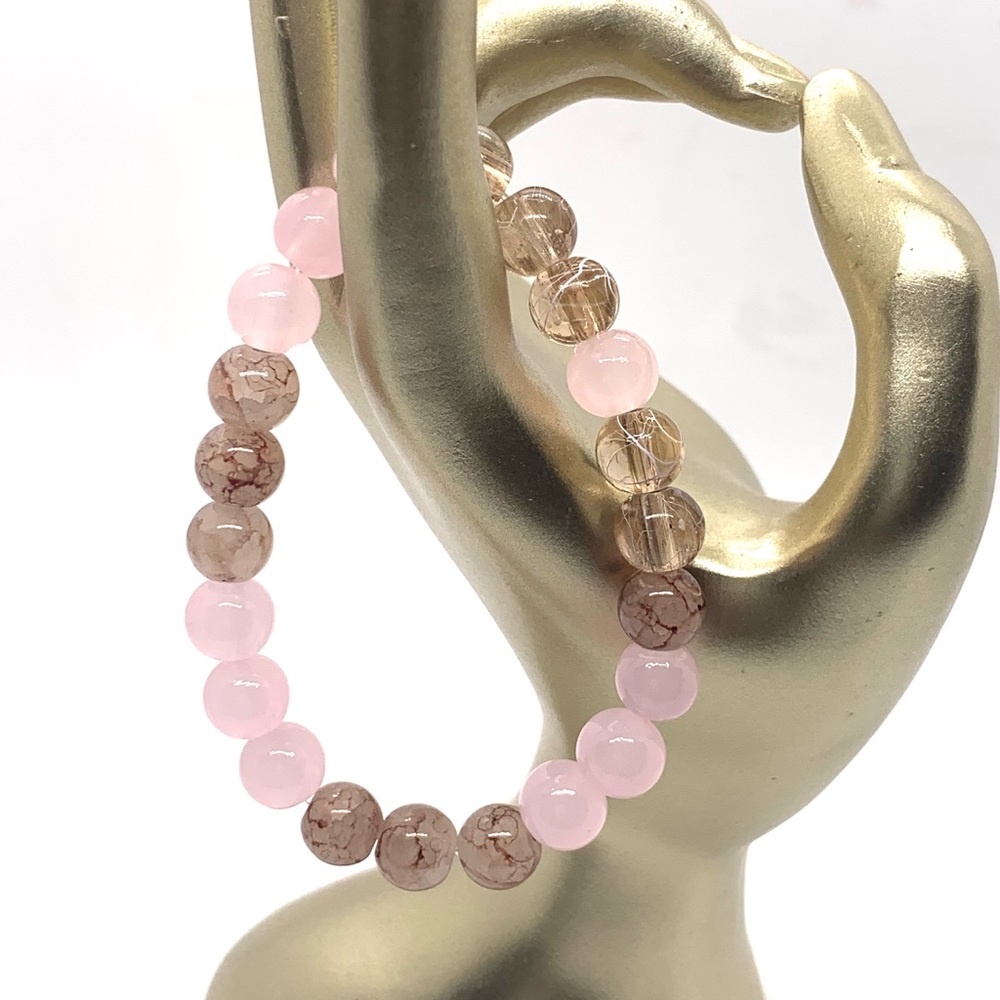 [Sensational] Stunning Rose Quartz & Glass Crackle Beaded Bracelet